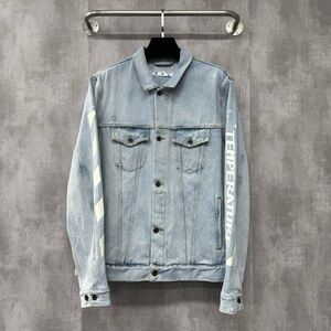 🚩steal authentic Off-White Denim Jacket with White Graphics